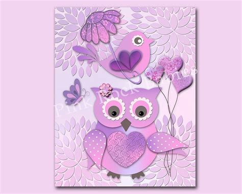 Purple Owl Lavender Nursery Wall Decor Bird Nursery Art Baby