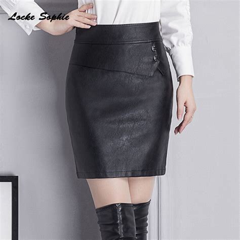 1pcs hight waist skirts womens pu leather skirts 2018 winter fashion pu leather splicing black