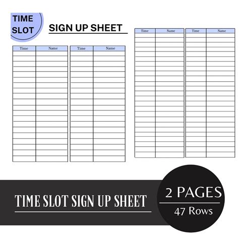 Time Slot Sign Up Sheet Sign Up Form Printable Cv Template Etsy