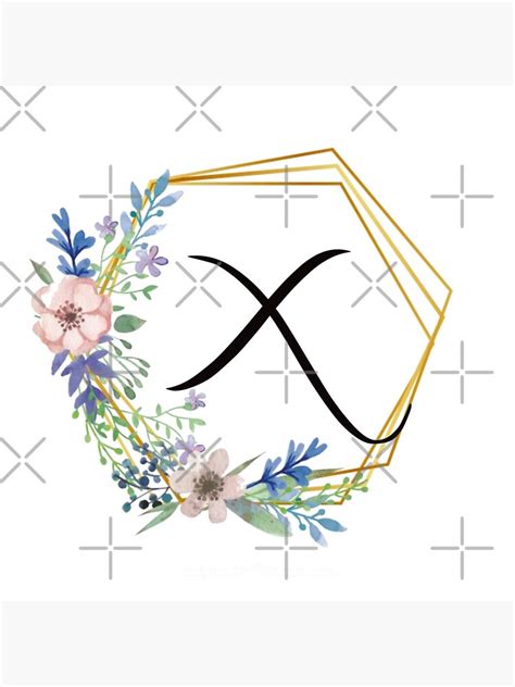 Floral Monogram With Golden Frame Letter X Sticker For Sale By