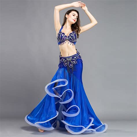 Women Belly Dance Costume Set Top Bra And Belt Skirt Outfit Stage Bellydance Beaded Clothes