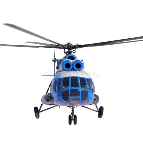Front View Of A Helicopter In Flight On White Background Stock Image