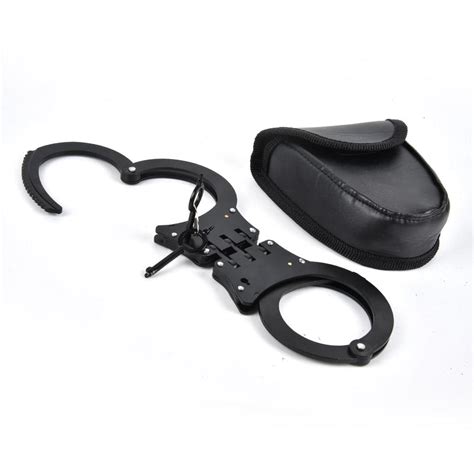 The ultimate hinge cuff snaps open to a flat profile, then locks into position, becoming rigid for use and folds for easy storage. Detective's Black Heavy Duty Double Lock 3 Hinge Handcuffs ...