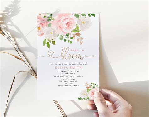 Baby In Bloom Invitation Template Blush Pink Gold Baby Girl Shower