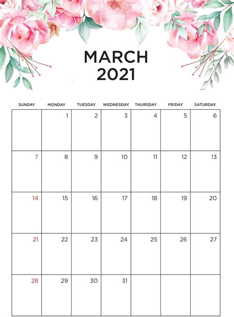 Just click print right from your browser. Printable Cute March 2021 Calendar Template Images - Set ...