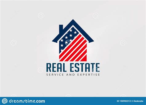 Real Estate American House Red And Blue Logo Stock Vector