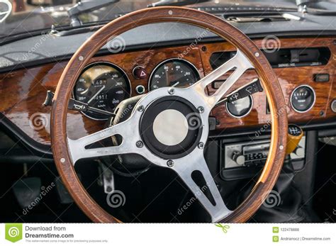 Steering Wheel Inside Old Car Interior Stock Photo Image Of