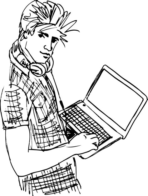 Young Man Working On Laptop Vector Illustration Royalty Free Stock