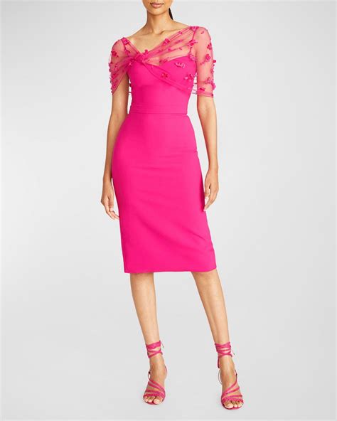 Theia Gia Beaded Shawl Bodycon Midi Dress In Pink Lyst