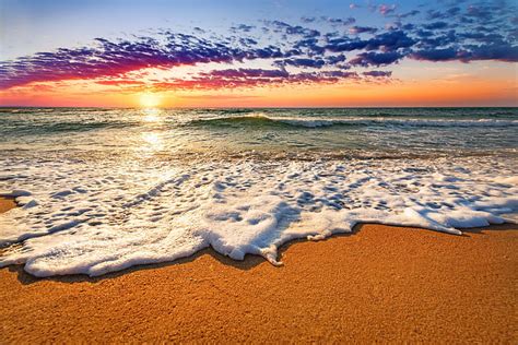 Hd Wallpaper Beautiful Sunset Scenery Sea Sky Clouds Beach Waves