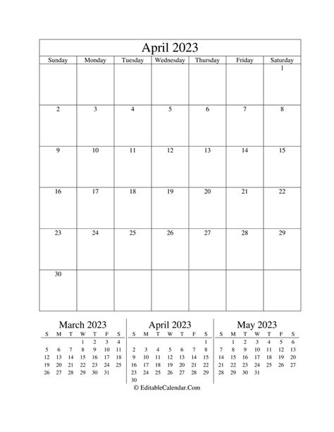 Download April 2023 Editable Calendar Portrait Word Version