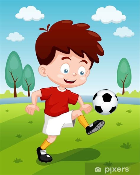 Fotomural Ilustración De Dibujos Animados Niños Jugando Al Fútbol Pixers Vivimos Para Cambiar