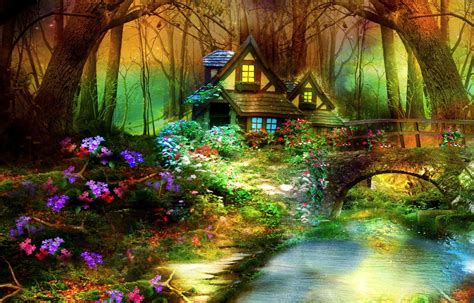 Framed Print Fairy Tale Cabin In An Enchanted Forest Fantasy Picture