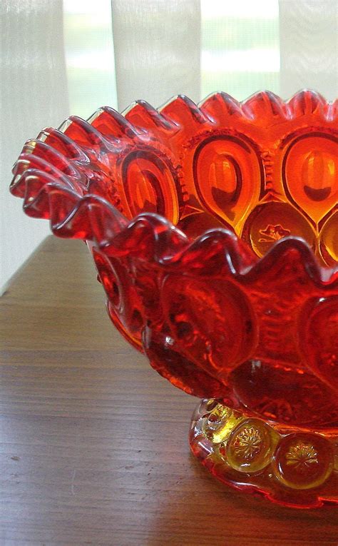 Vintage Red Amberina Cut Glass Bowl Own Pedestal Heavy