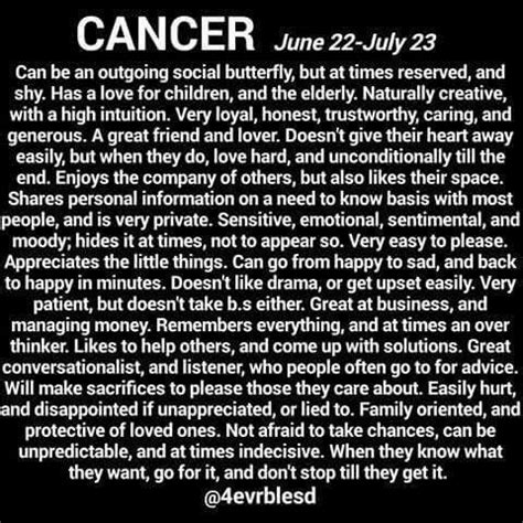 On the bad side, cancers are overly sensitive, moody, and vindictive. Cancers | Cancer quotes zodiac, Cancer zodiac facts ...