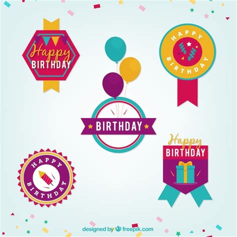 Assortment Of Colorful Birthday Badges Free Vector