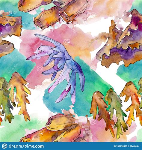 Underwater illustration in circle on white background. Colorful Aquatic Underwater Nature Coral Reef. Watercolor ...