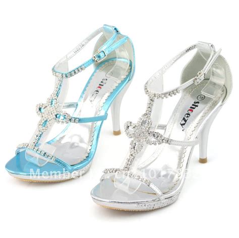 Shoezy Luxurious Womens Silver And Blue Satin Strappy Diamante Open Toes Platform Pumps Wedding