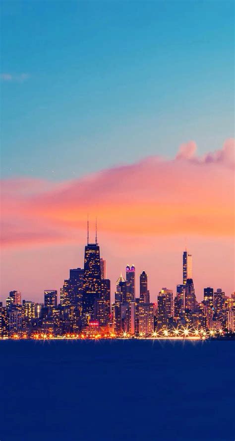 Chicago Skyline Sunset Wallpaper