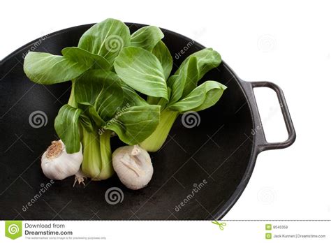 De Stelen En Het Knoflook Van Choy Van Bok In Een Wok ...