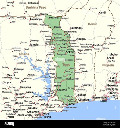 Mapa De Togo Muestra Las Fronteras De Los Países Las Zonas Urbanas