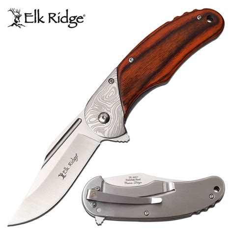 Elk Ridge Spring Assisted Opening Pocket Knife Brown Pakkawo