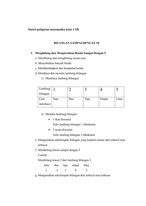 Materi Pelajaran Matematika Sd Kelas 1 - TRIBUN DESA