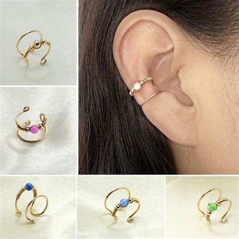 Simple Minimalist Conch Ear Piercing Jewelry Ideas Opal Wired Gold Ear