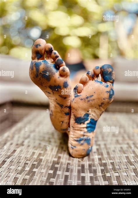 Barefoot Paint Project Ends Up Having Blue Painted Feet Freeform