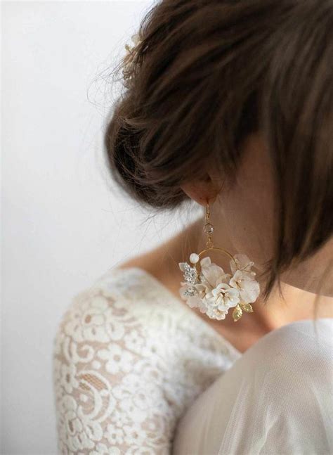 Creamy Blossom And Silk Flower Earrings Style 951 Bridal Earrings