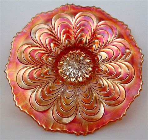 Fenton Peacock Tail Scarce Marigold Carnival Glass 6 5 Flat Plate Carnival Glass Fenton