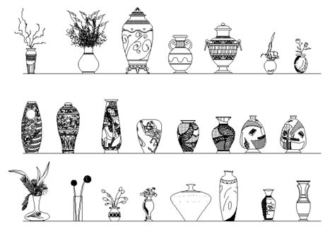 Household Decorative Flower Vase Blocks Cad Drawing Details Dwg File