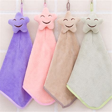 Smiling Face Hanging Hand Towels Kitchen Cleaning Towel Coral Velvet