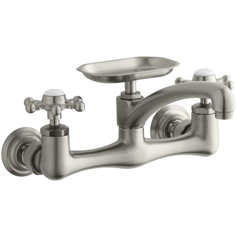 Wall mount kitchen faucet is gaining popularity as an elegant traditional beginning to mount sink faucets in bathrooms and kitchens alternative. Antique Two-Hole Wall-Mount Kitchen Sink Faucet with 8 ...
