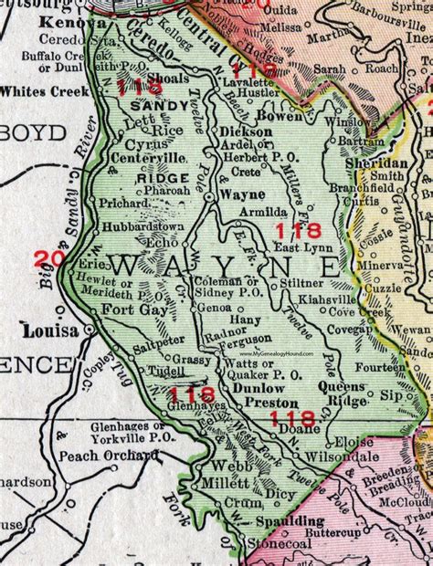 Wayne County West Virginia 1911 Map Kenova Ceredo Prichard Fort