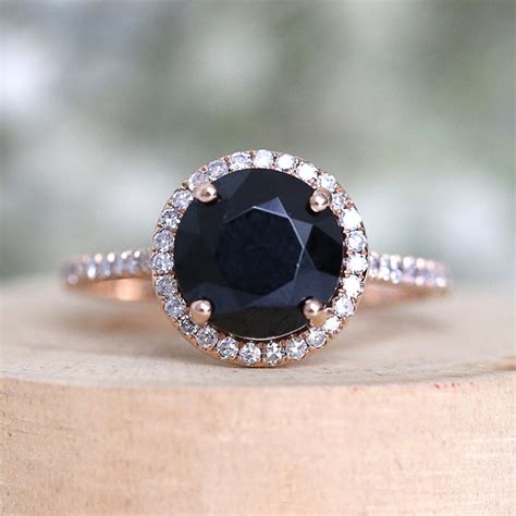 Unique Handmade Black Spinel Engagement Ring 8mm Round Spinel Etsy