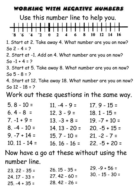 Adding Positive And Negative Numbers On A Number Line Worksheet