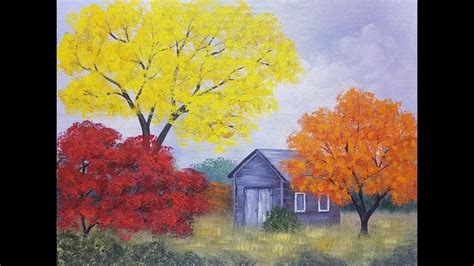 Easy Autumn Tree Landscape With Barn Acrylic Painting Tutorial For