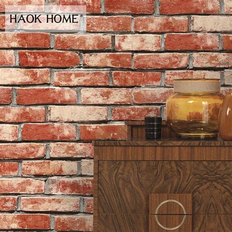 Haokhome 3d Vintage Faux Brick Textured Wallpaper Rolls Redbrownwheat