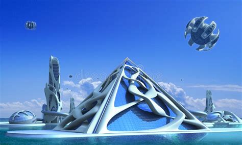 D Futuristic City With Organic Architecture Stock Illustration
