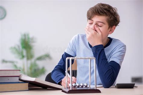 Schoolboy Studying Physics At Home Stock Image Image Of Homework