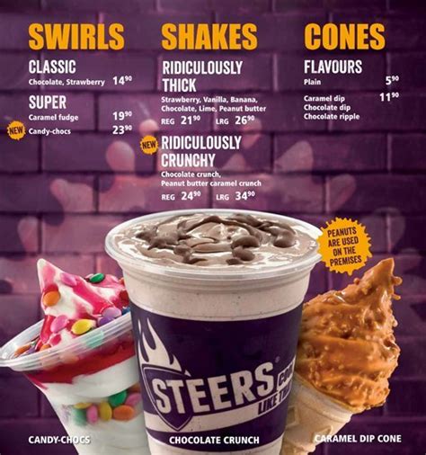 Steer’s ZA Menu Prices