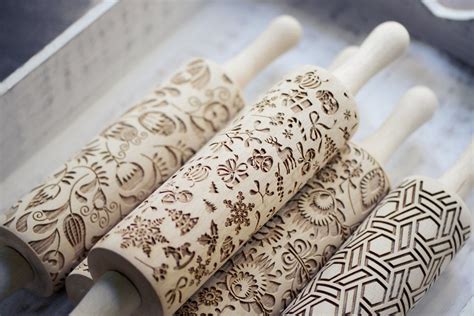 Christmas Pattern Embossing Wooden Rolling Pin Laser Engraved