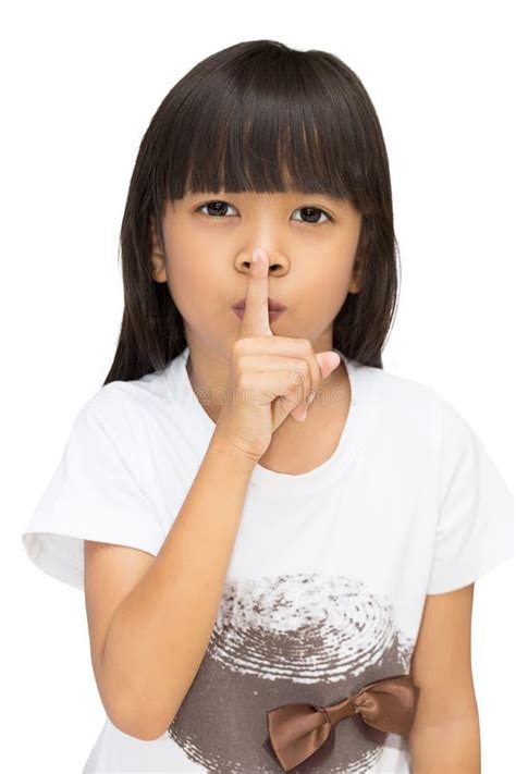 Little Girl Gesturing Silence Sign Stock Image Image Of Attention