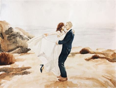 Bride And Groom Watercolor Painting Wedding Portrait
