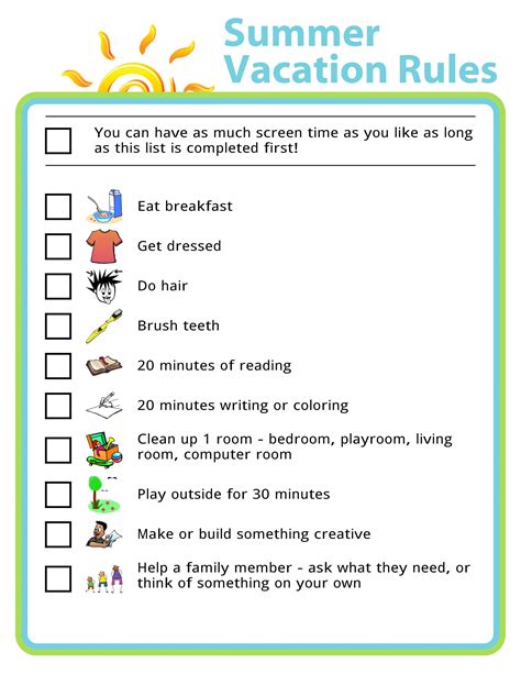 Free Printable Summer Vacation Rules Kids Schedule Rules For Kids