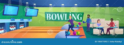 People Play Bowling Game Vector Illustration Cartoon Flat Active