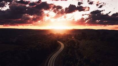 4k Drone Road Sun Setting Path Wallpapers