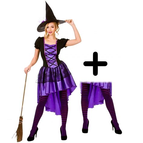 Glamorous Witch Purple And Black Adult Costume Set Costume Tights