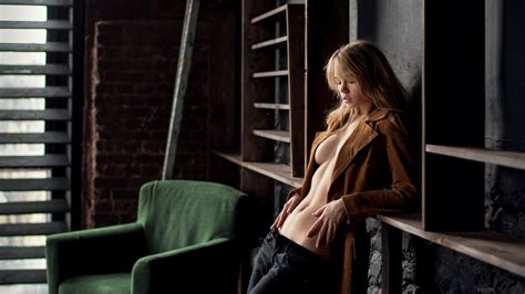 Papel de parede mulheres modelo sentado Anastasia Scheglova Jaqueta moda pálido Lábios